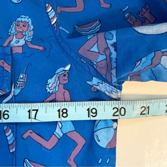 Mokuyobi Blue Beach Vacation Theme Short Sleeve Button Front Quirky Shirt Size S - Picture 12 of 12